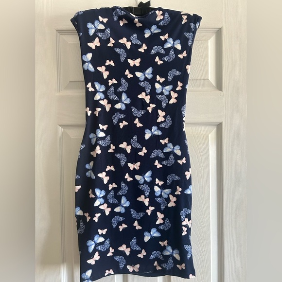 Popular 21 Beautiful Navy Butterfly Print Dress with Midriff Slit Sz Med EUC - Picture 5 of 5